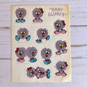 Vintage 1983 Hallmark Sticker Sheet Purple Fuzzy Baby Glurfs